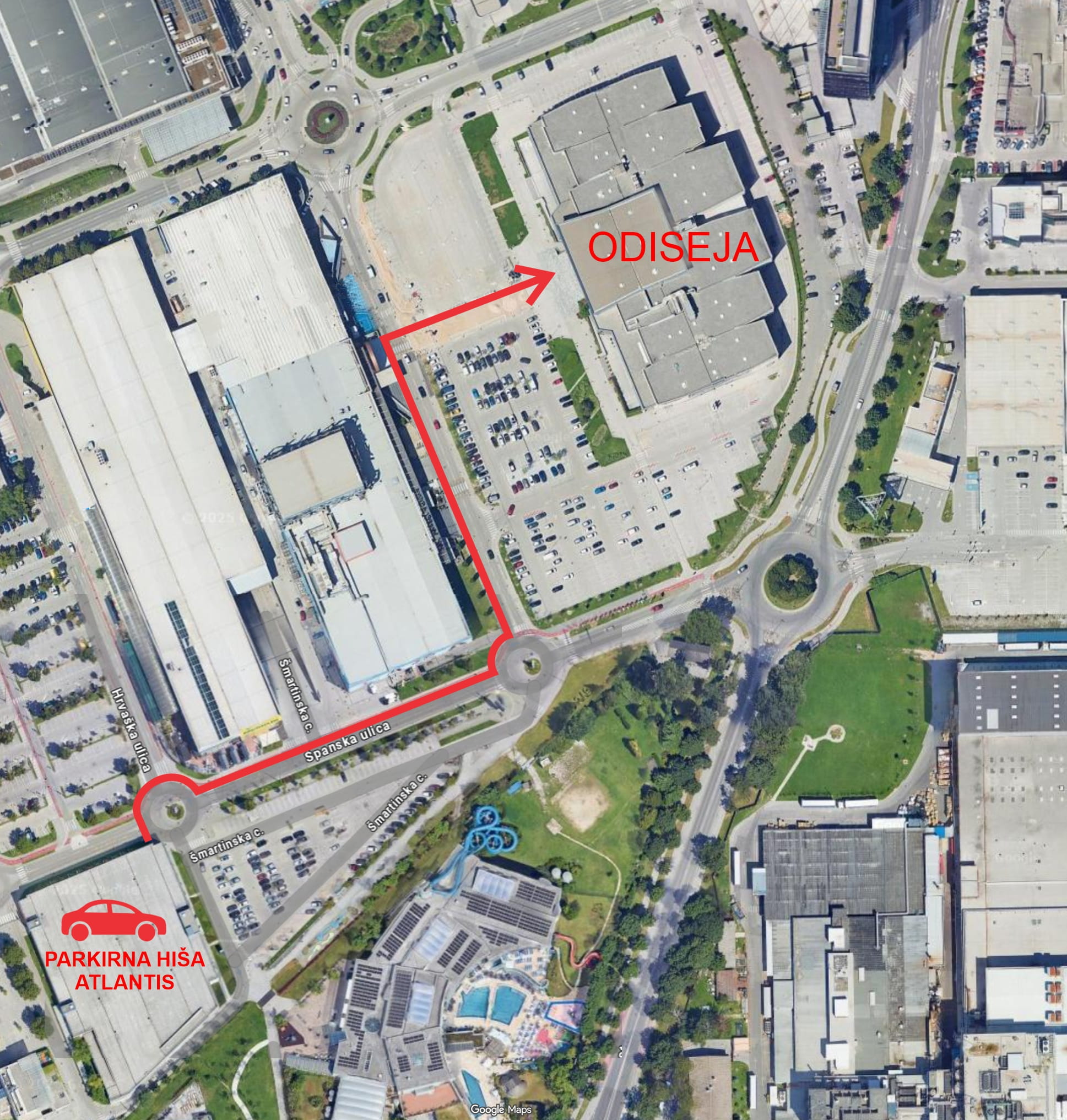 Zemljevid poti iz Atlantisa – parkirišče